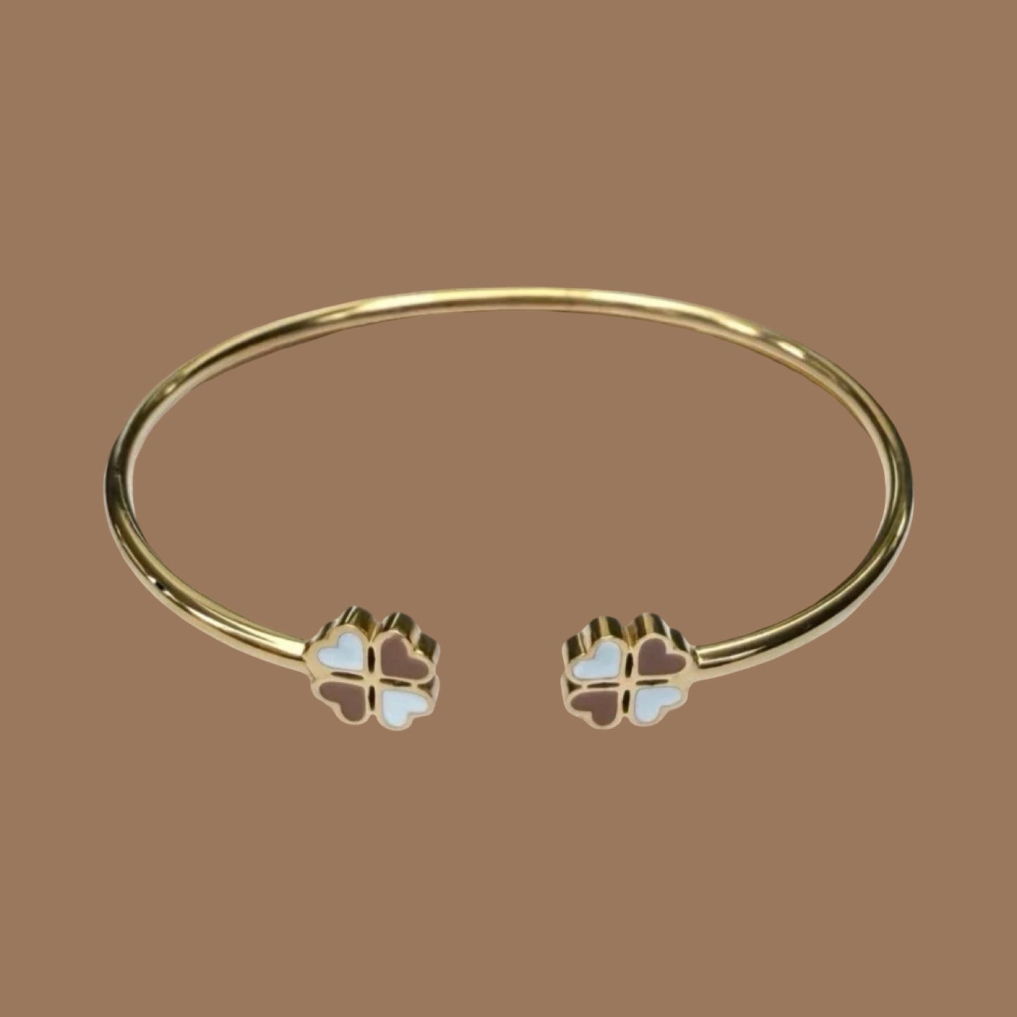 Bracelet "Lucky" émaillé taupe blanc