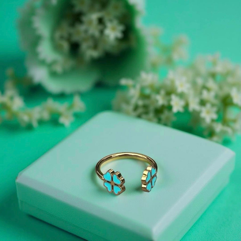 Bague "Trèfle" dorée turquoise