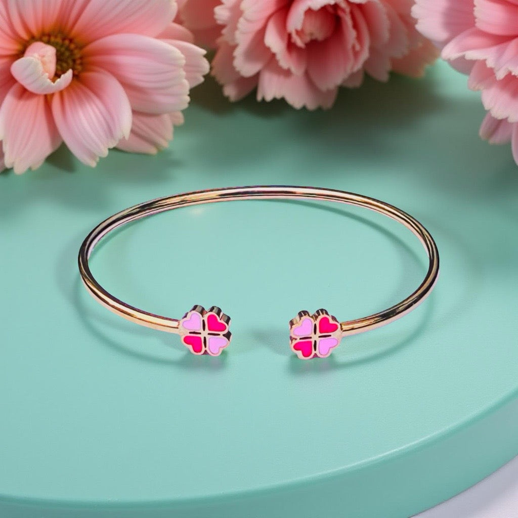 Bracelet "Trèfle à 4 coeurs" émaillé doré rose