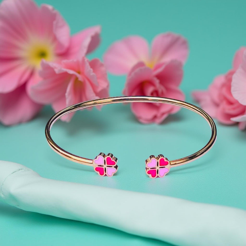 Bracelet "Trèfle à 4 coeurs" émaillé doré rose
