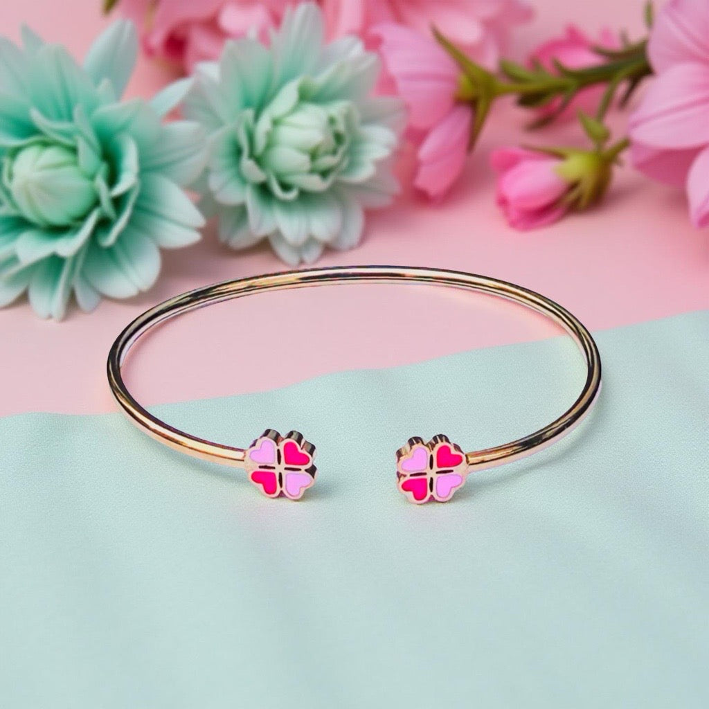 Bracelet "Trèfle à 4 coeurs" émaillé doré rose
