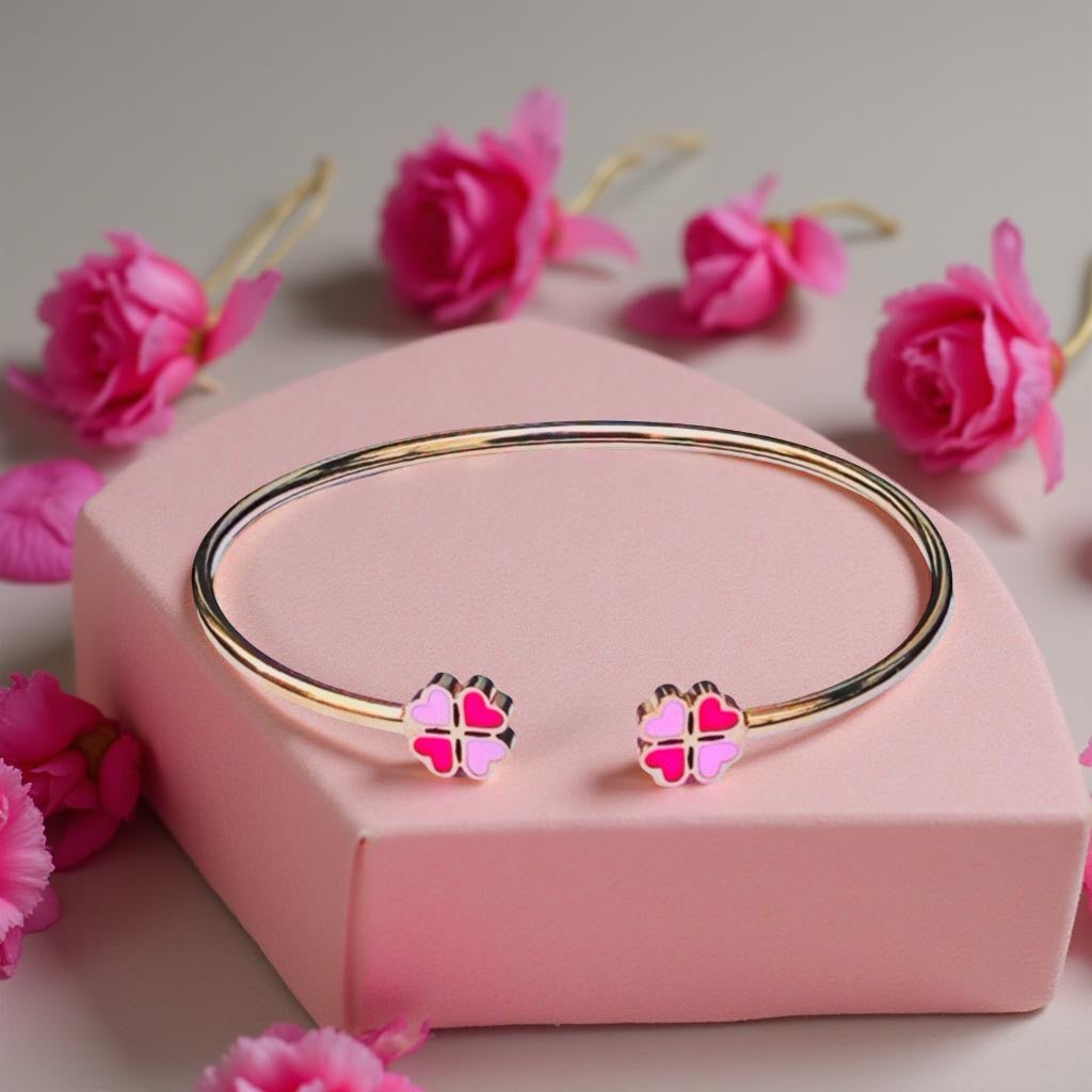 Bracelet "Trèfle à 4 coeurs" émaillé doré rose