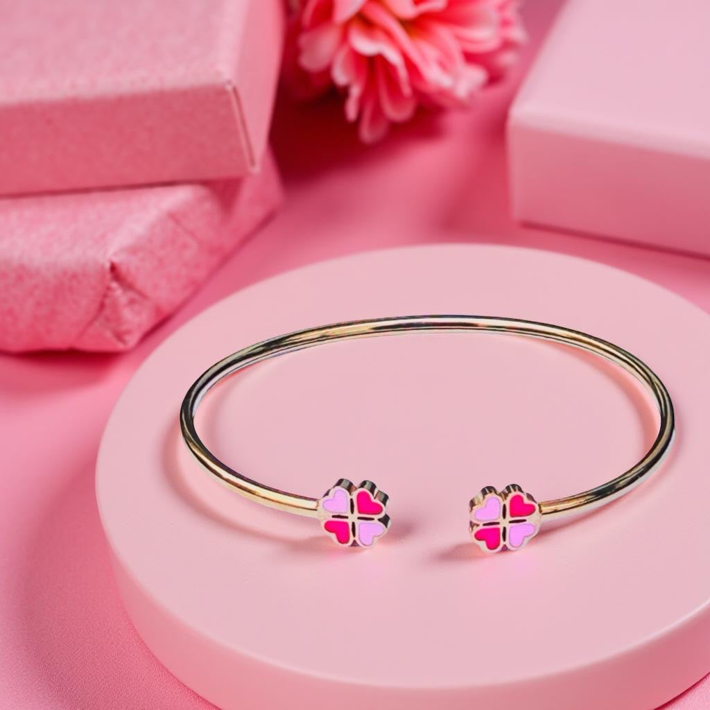 Bracelet "Trèfle à 4 coeurs" émaillé doré rose