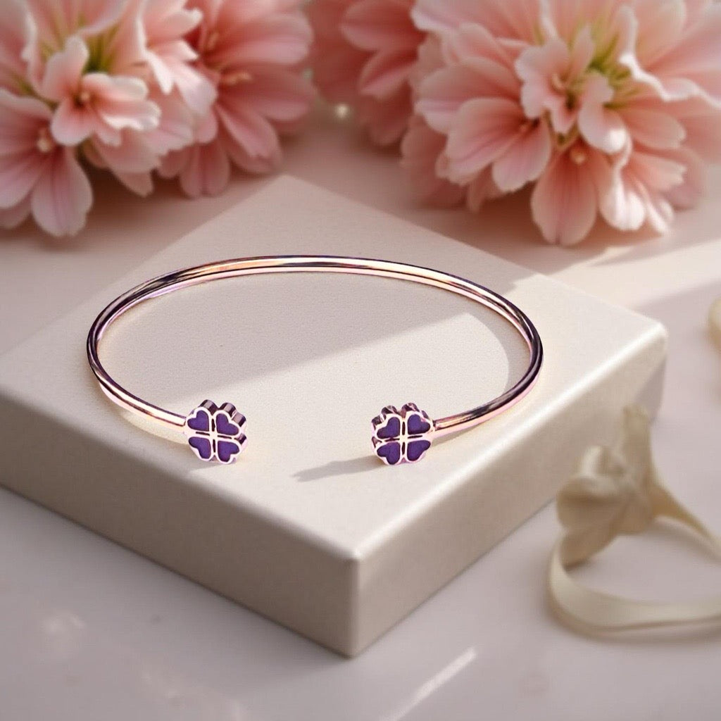 Bracelet "Trèfle à 4 coeurs" émaillé bordeaux