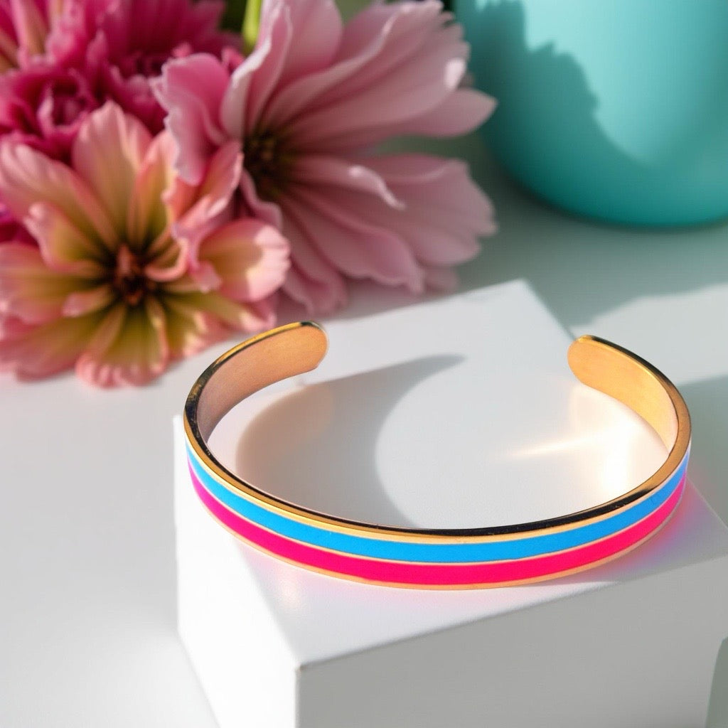 Bracelet "Bicolore" doré rose turquoise