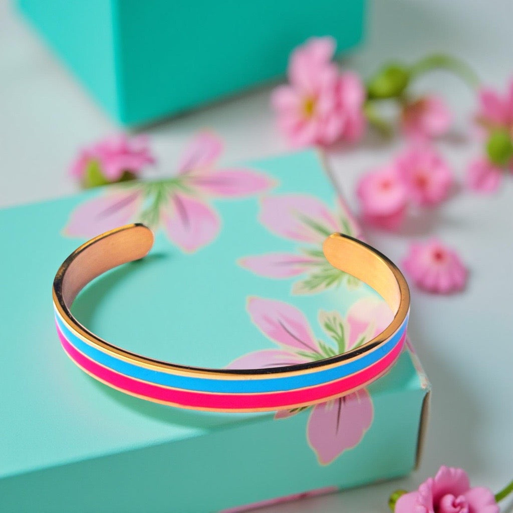 Bracelet "Bicolore" doré rose turquoise