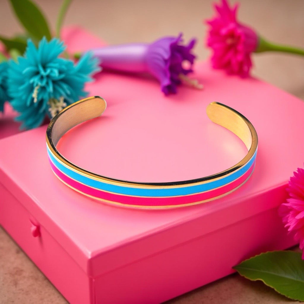 Bracelet "Bicolore" doré rose turquoise