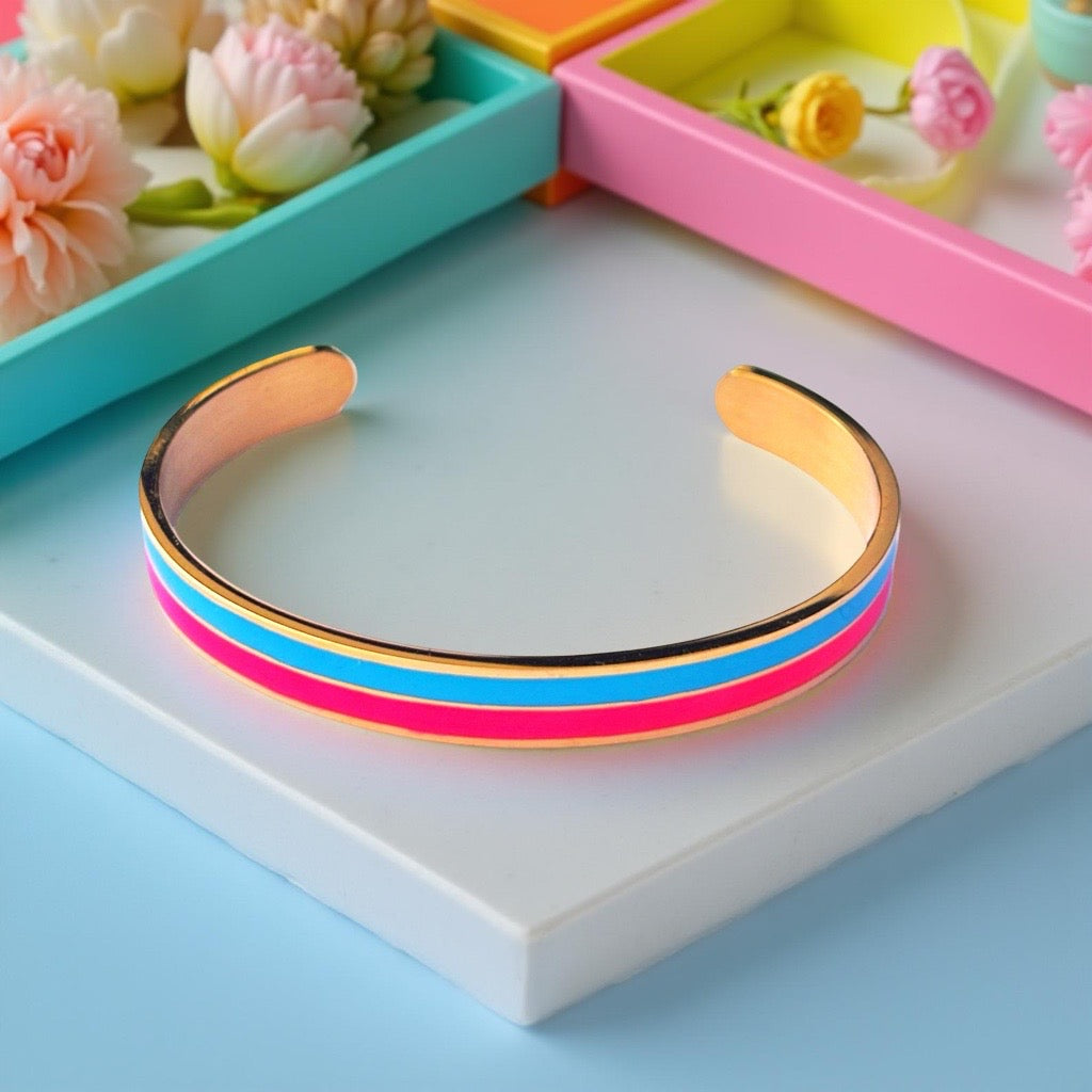 Bracelet "Bicolore" doré rose turquoise
