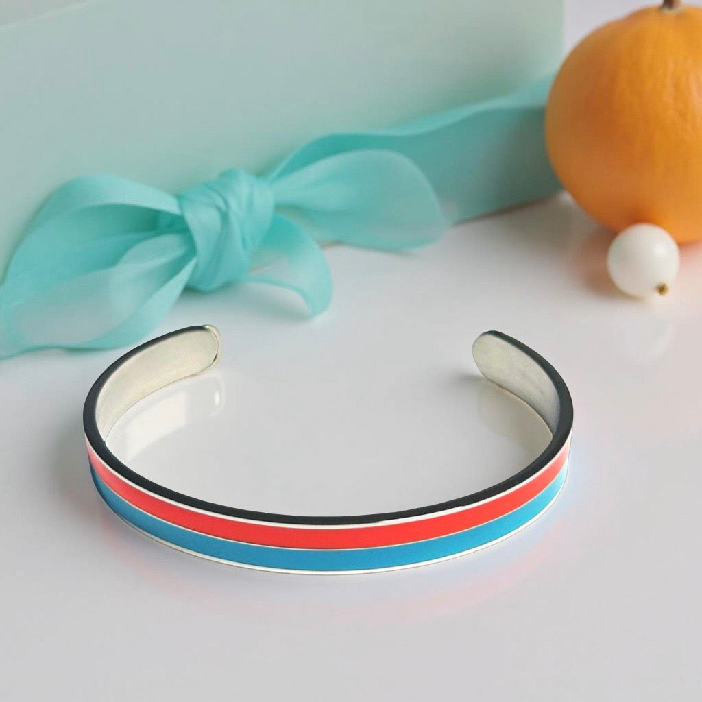 Bracelet "bicolore" argenté turquoise orange