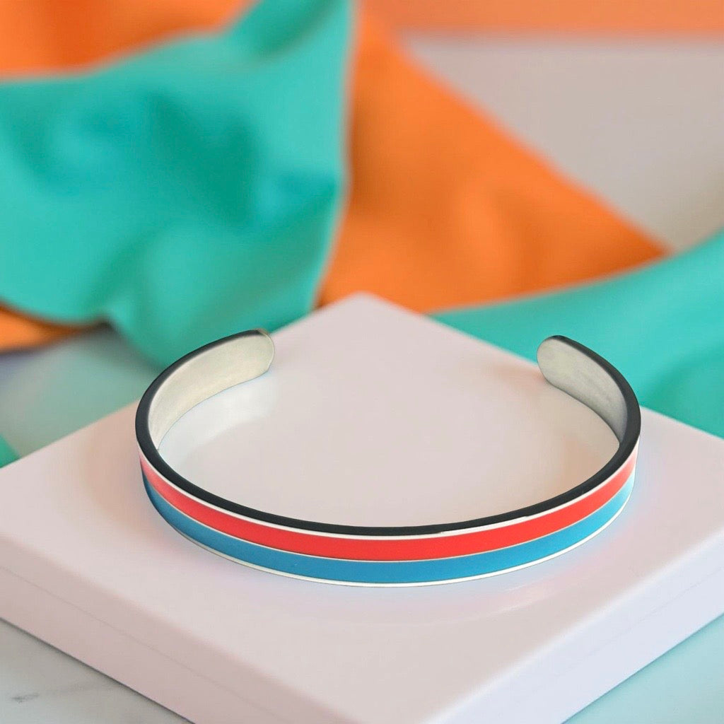 Bracelet "bicolore" argenté turquoise orange