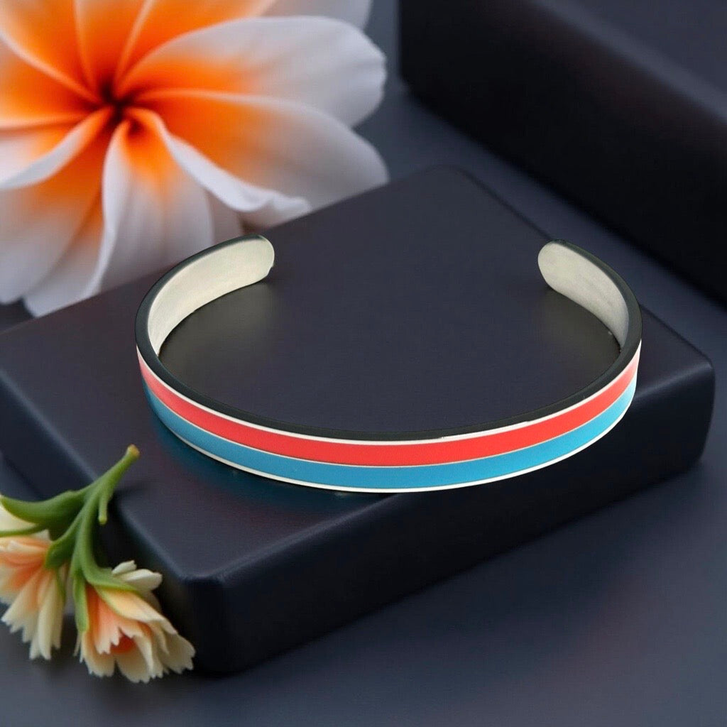 Bracelet "bicolore" argenté turquoise orange