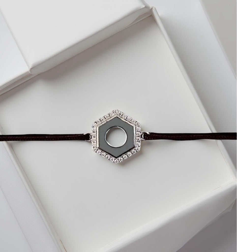 Bracelet : Ecrou Serti | Argent 925 sur cordon