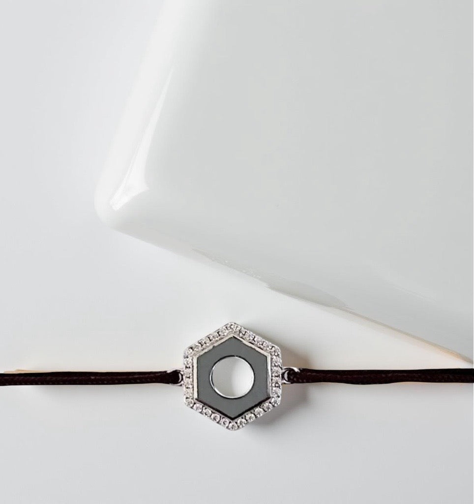 Bracelet : Ecrou Serti | Argent 925 sur cordon