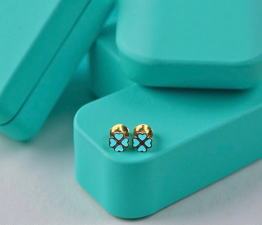 Boucles d'oreille "Trèfle" dorées turquoise