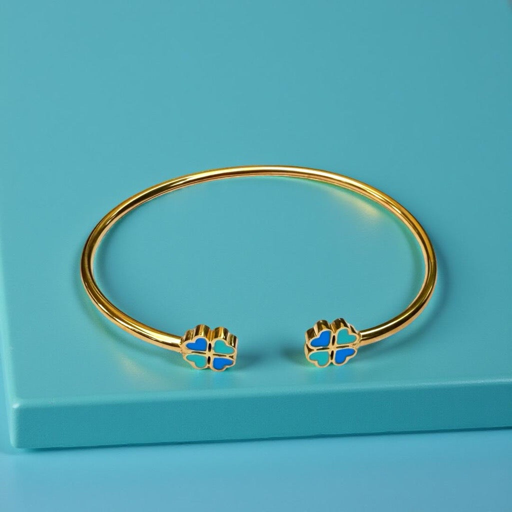 Bracelet "Trèfle" doré turquoise / bleu