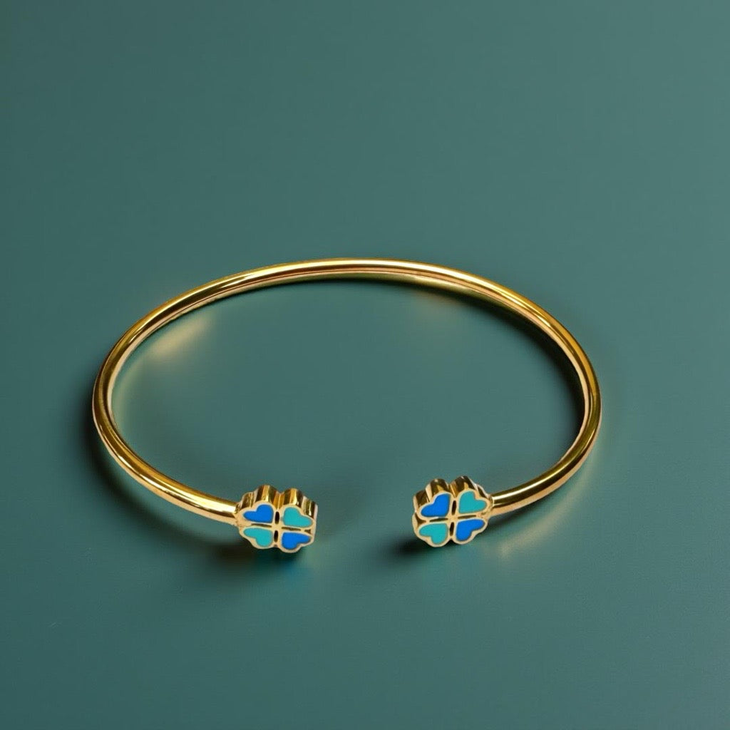 Bracelet "Trèfle" doré turquoise / bleu