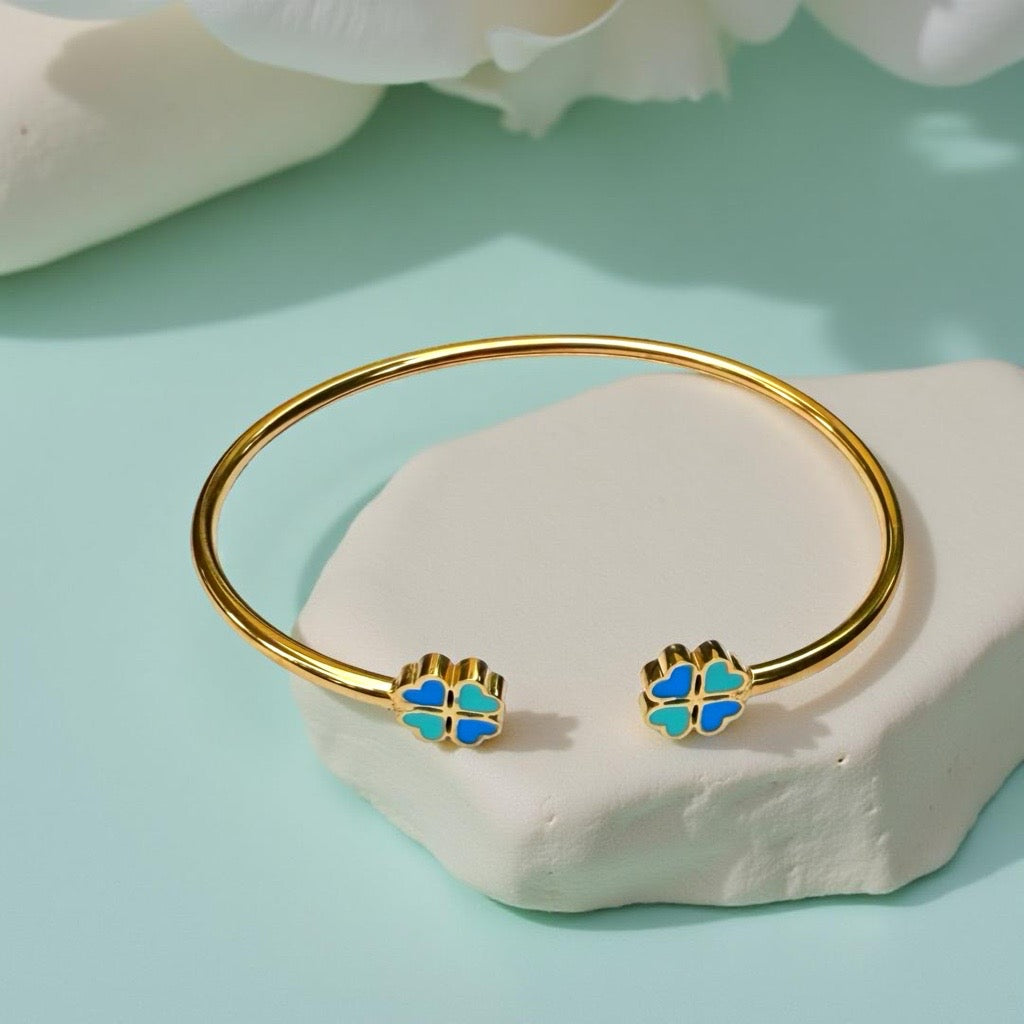 Bracelet "Trèfle" doré turquoise / bleu