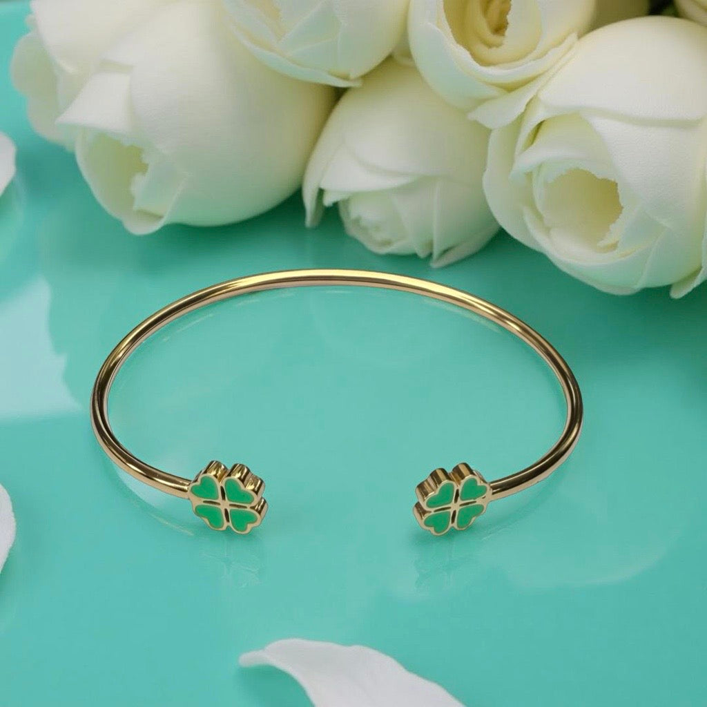 Bracelet "Trèfle" doré vert