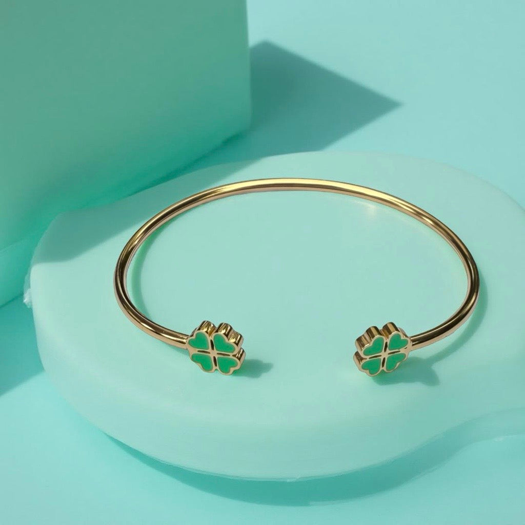 Bracelet "Trèfle" doré vert