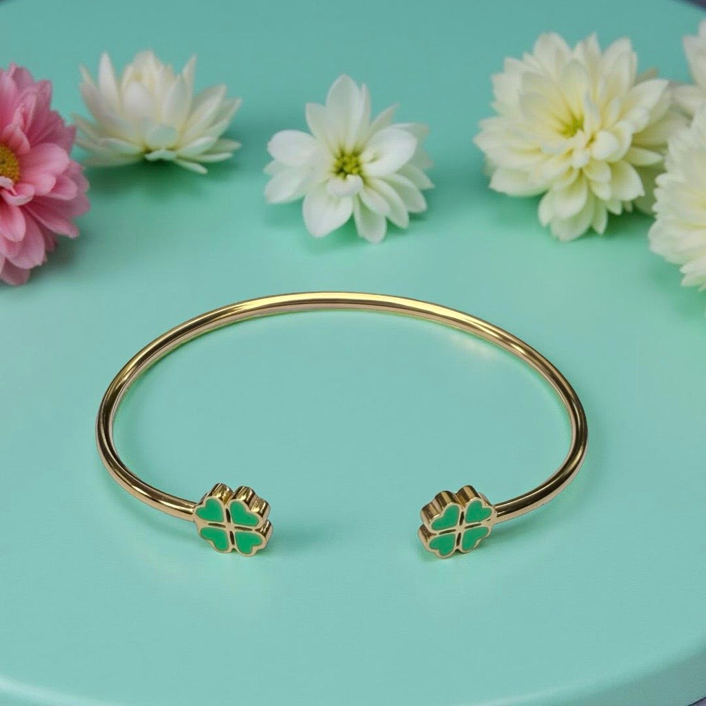 Bracelet "Trèfle" doré vert