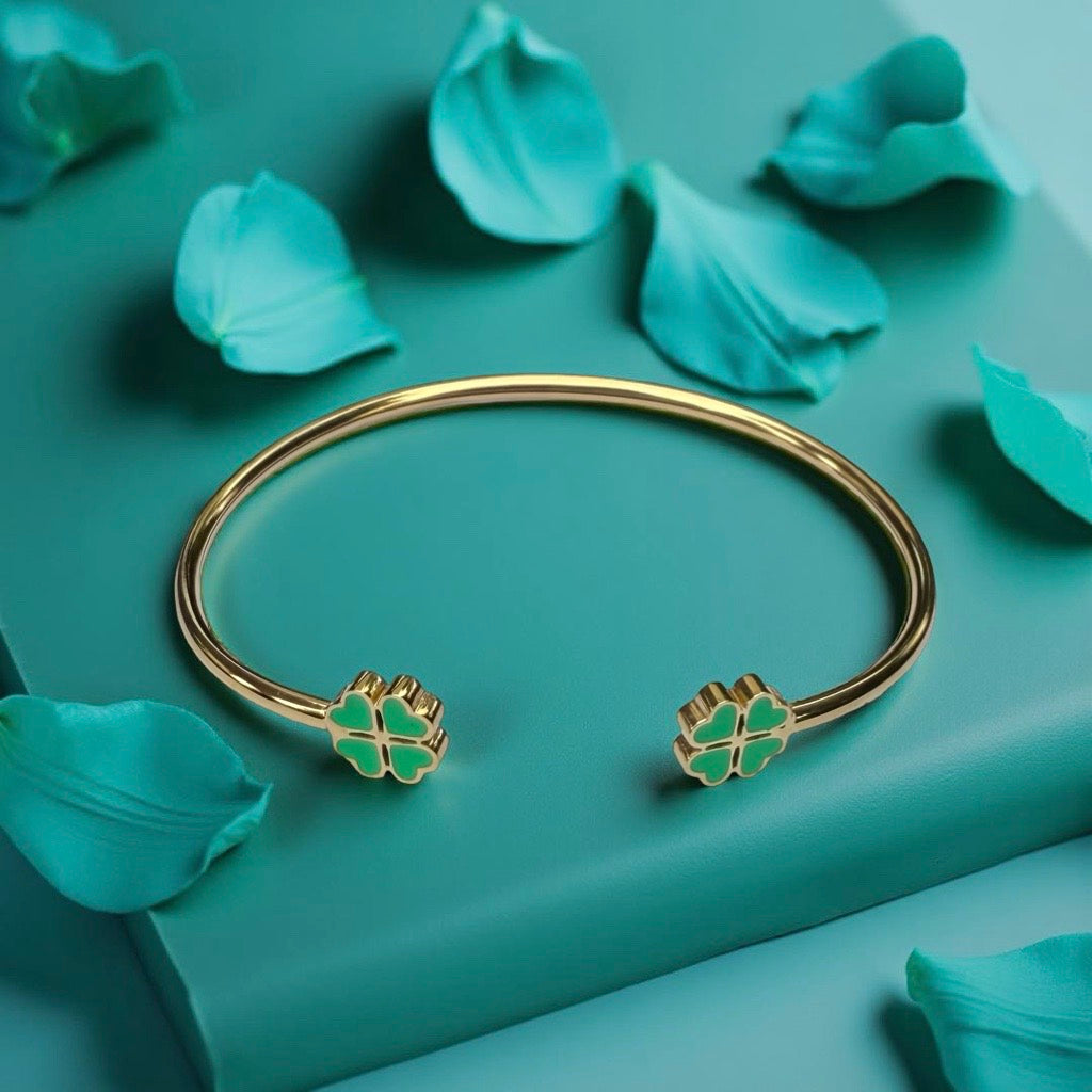 Bracelet "Trèfle" doré vert