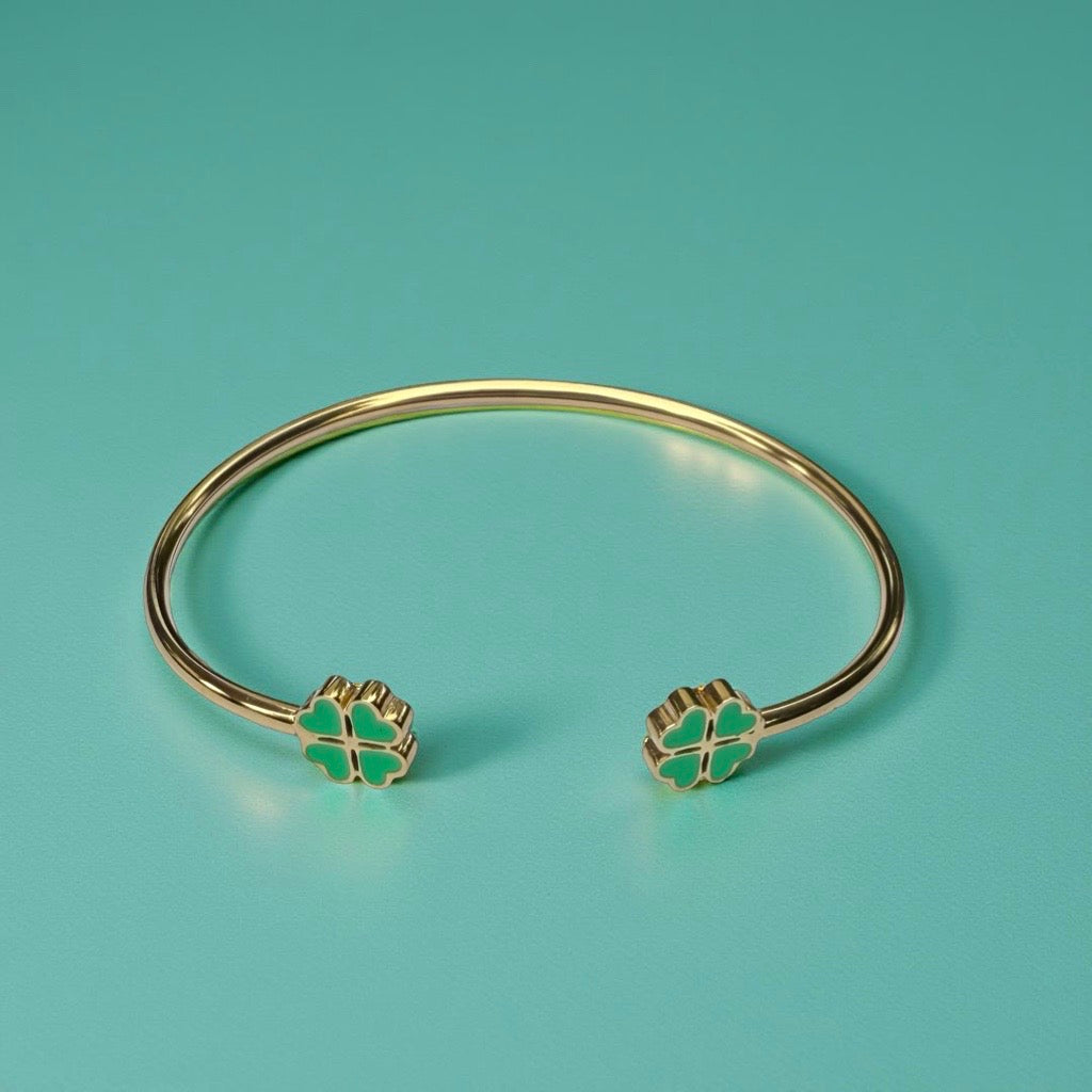 Bracelet "Trèfle" doré vert