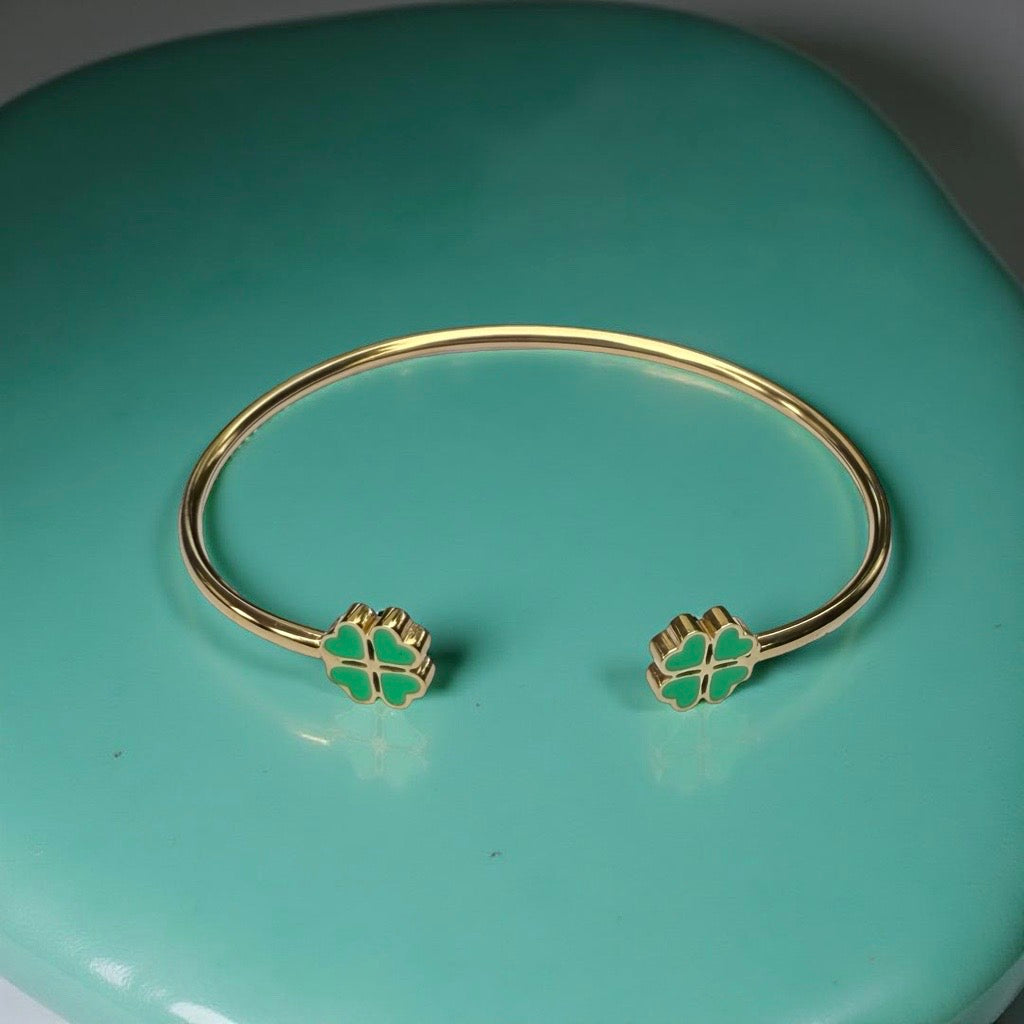 Bracelet "Trèfle" doré vert