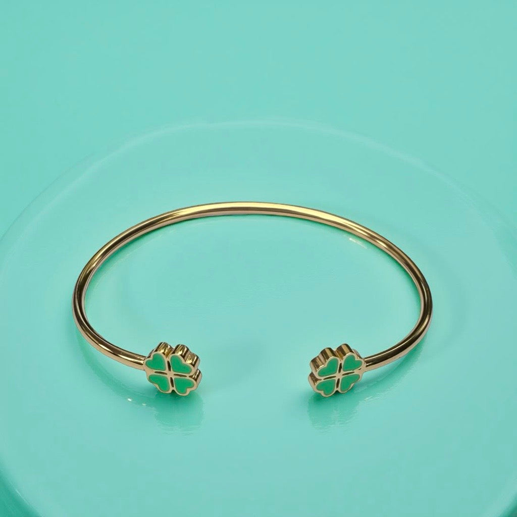 Bracelet "Trèfle" doré vert