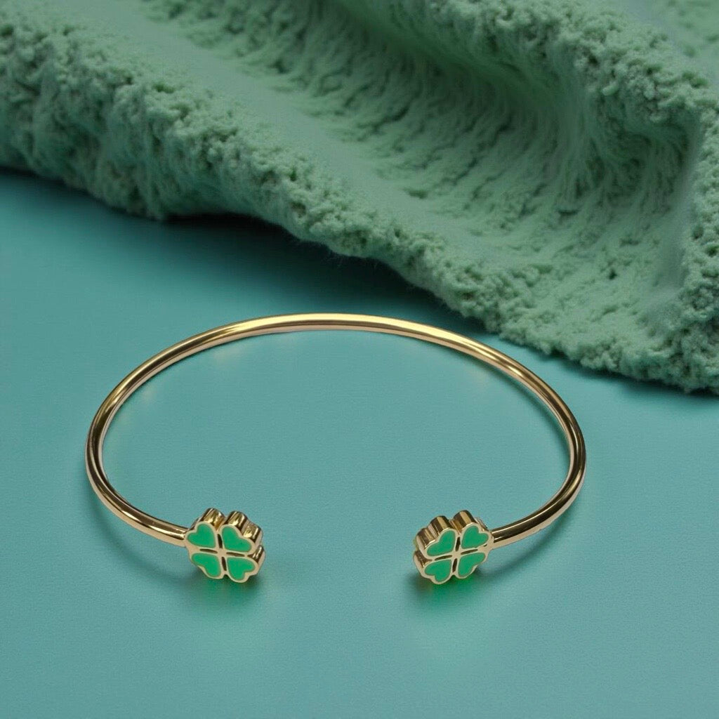 Bracelet "Trèfle" doré vert