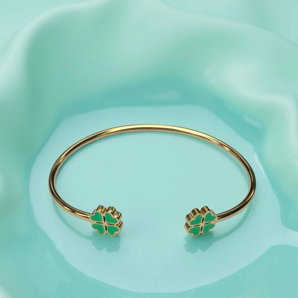 Bracelet "Trèfle" doré vert