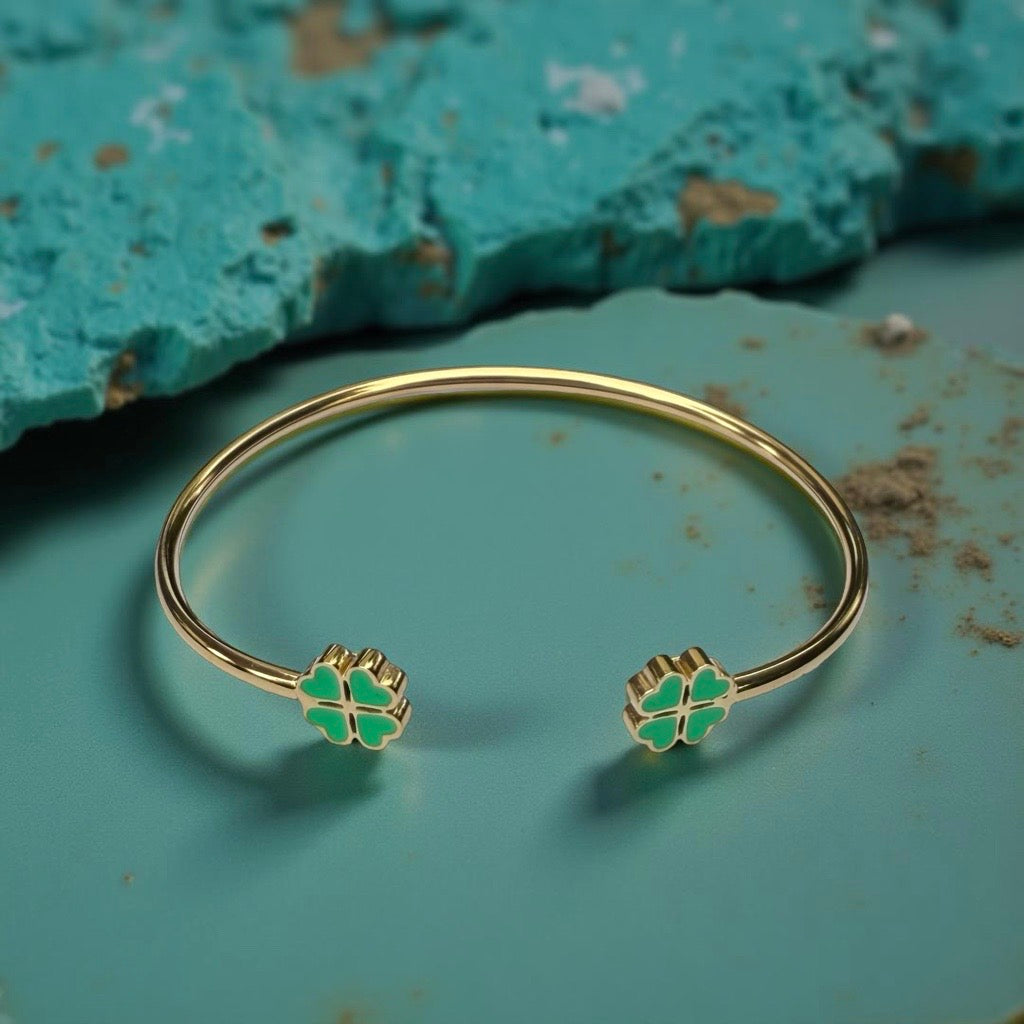 Bracelet "Trèfle" doré vert