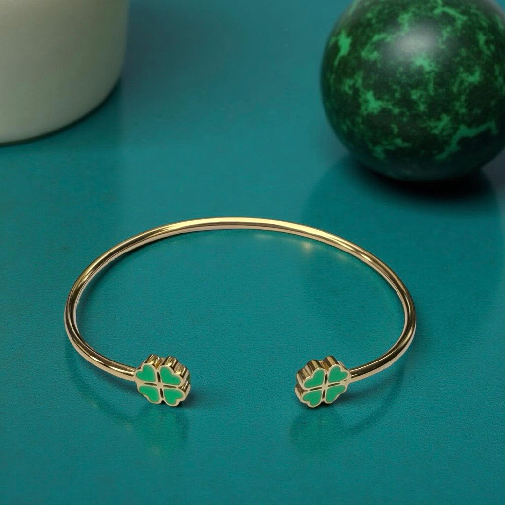 Bracelet "Trèfle" doré vert