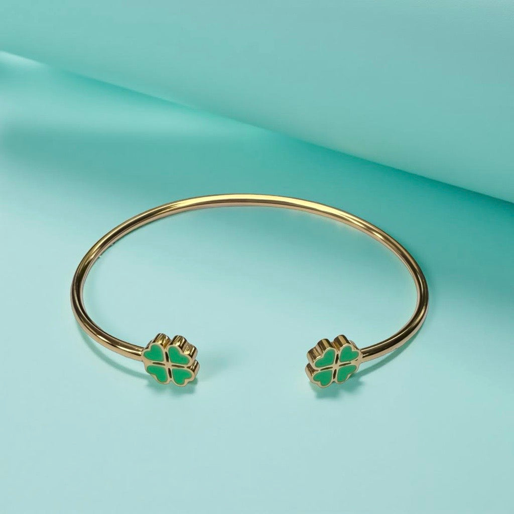 Bracelet "Trèfle" doré vert