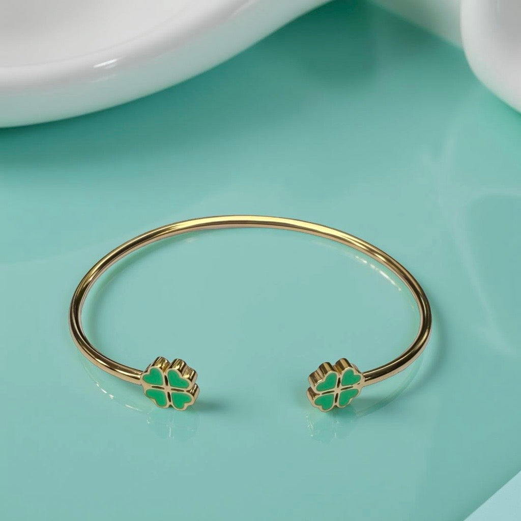 Bracelet "Trèfle" doré vert