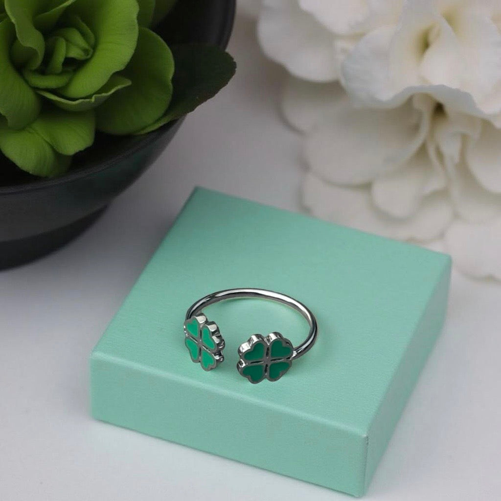 Bague "Trèfle" argenté vert