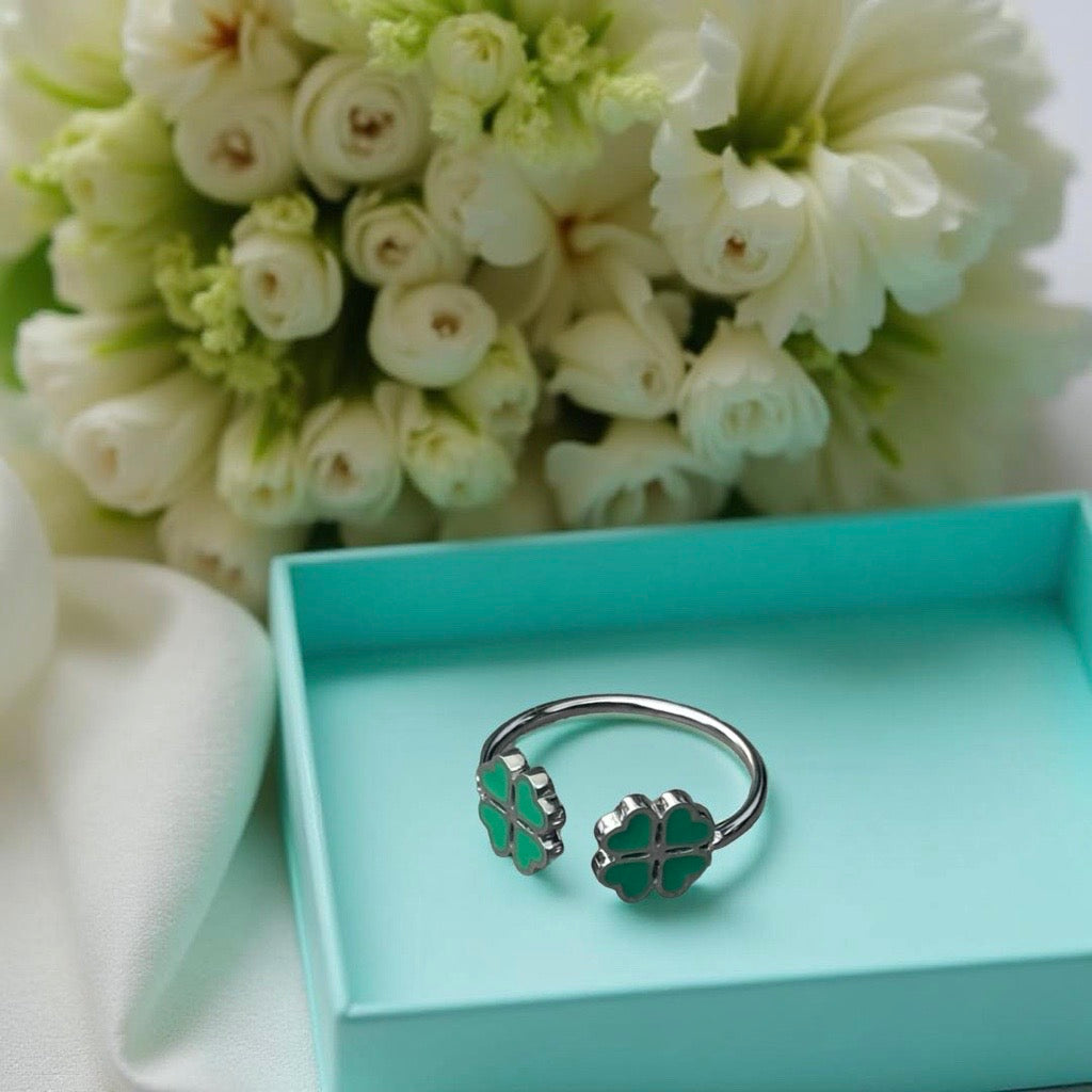 Bague "Trèfle" argenté vert