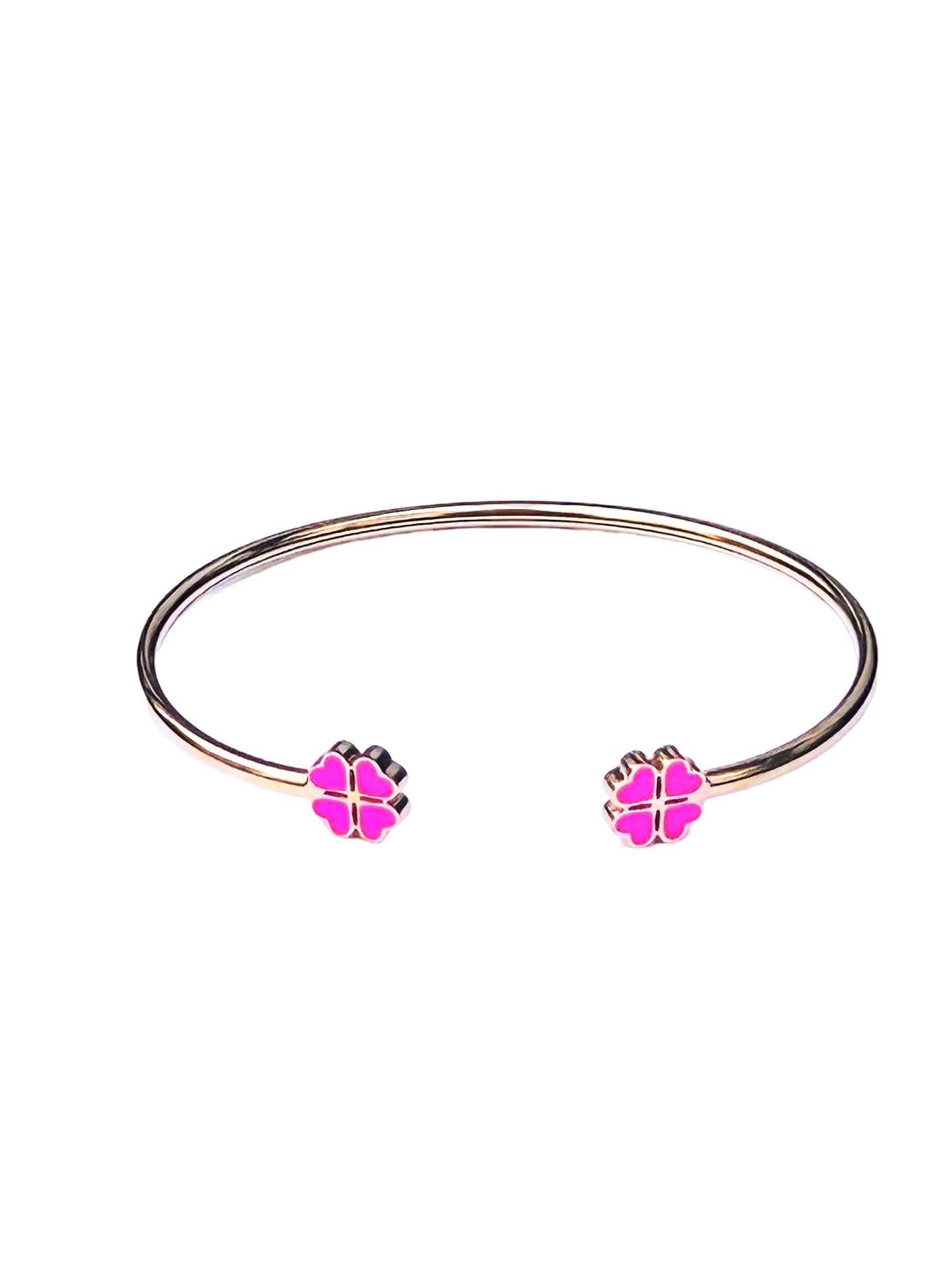 Bracelet "Trèfle à 4 coeurs" émaillé doré rose