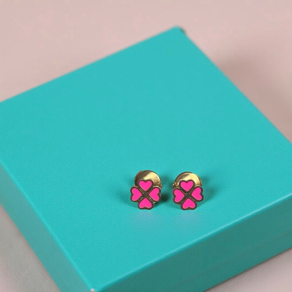 Boucles d'oreille "Trèfle" dorées roses