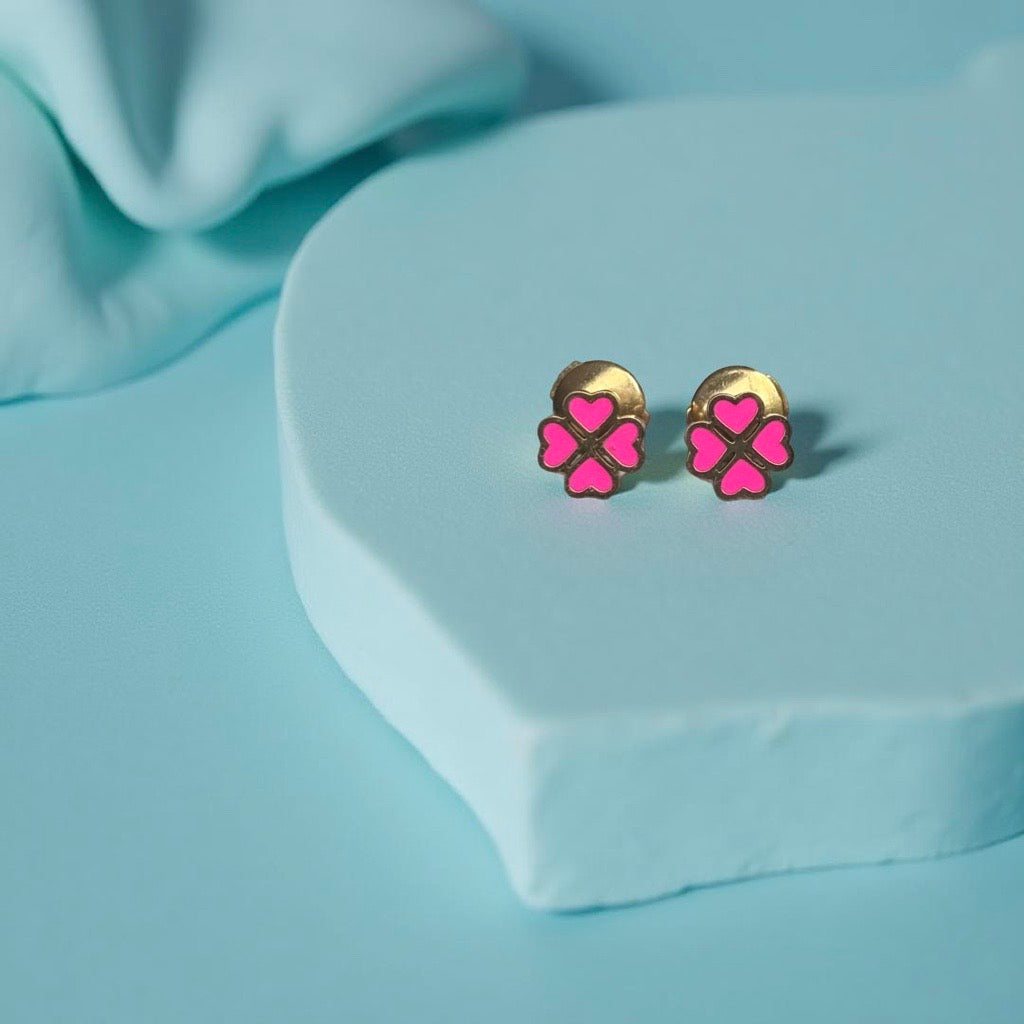 Boucles d'oreille "Trèfle" dorées roses
