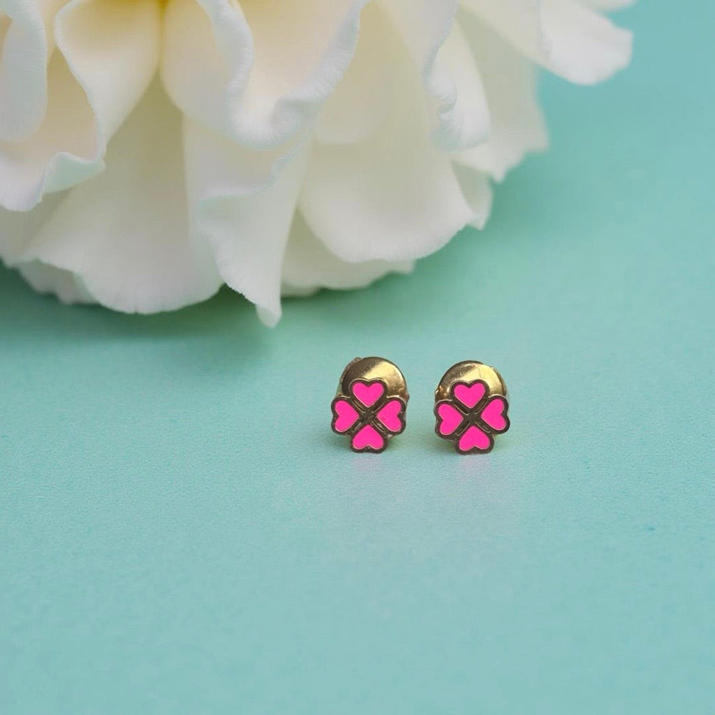 Boucles d'oreille "Trèfle" dorées roses