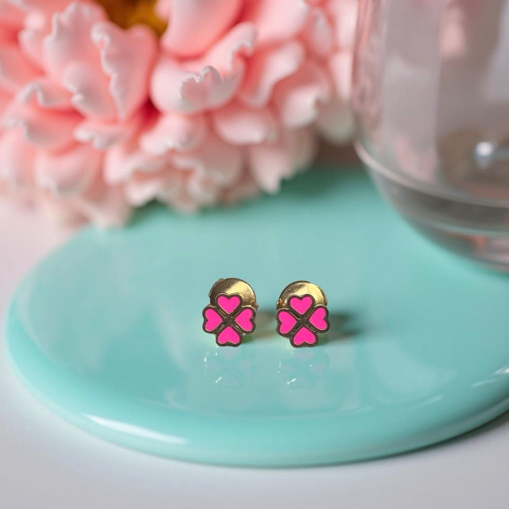 Boucles d'oreille "Trèfle" dorées roses