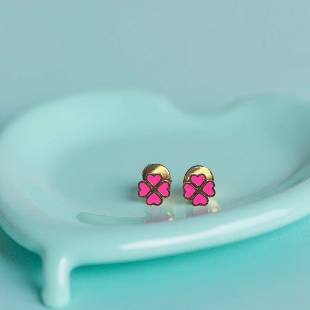 Boucles d'oreille "Trèfle" dorées roses