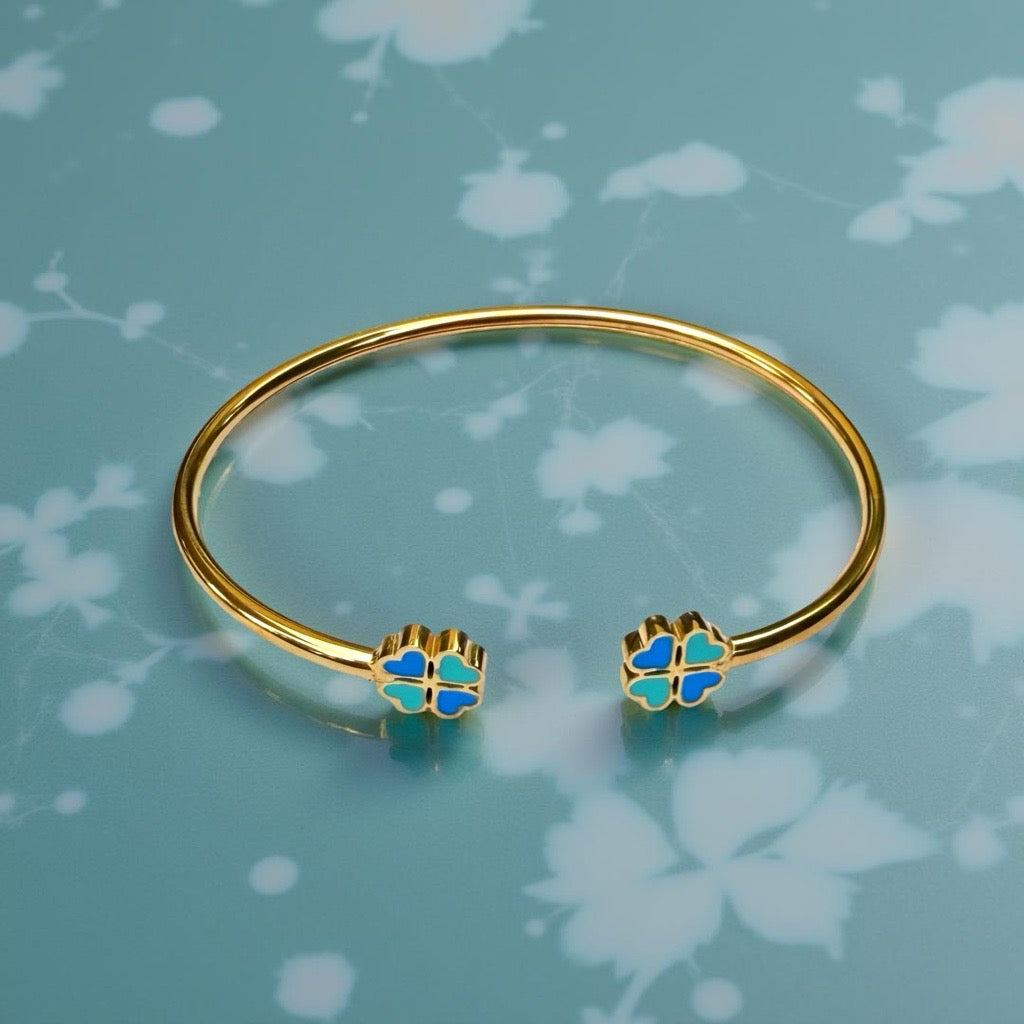 Bracelet "Trèfle" doré turquoise / bleu