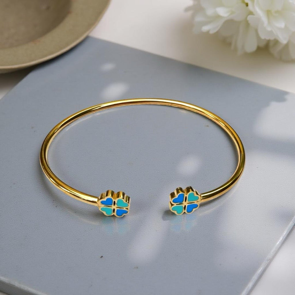 Bracelet "Trèfle" doré turquoise / bleu