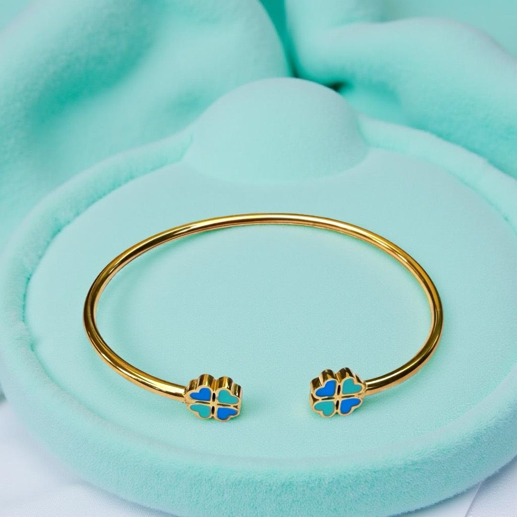 Bracelet "Trèfle" doré turquoise / bleu