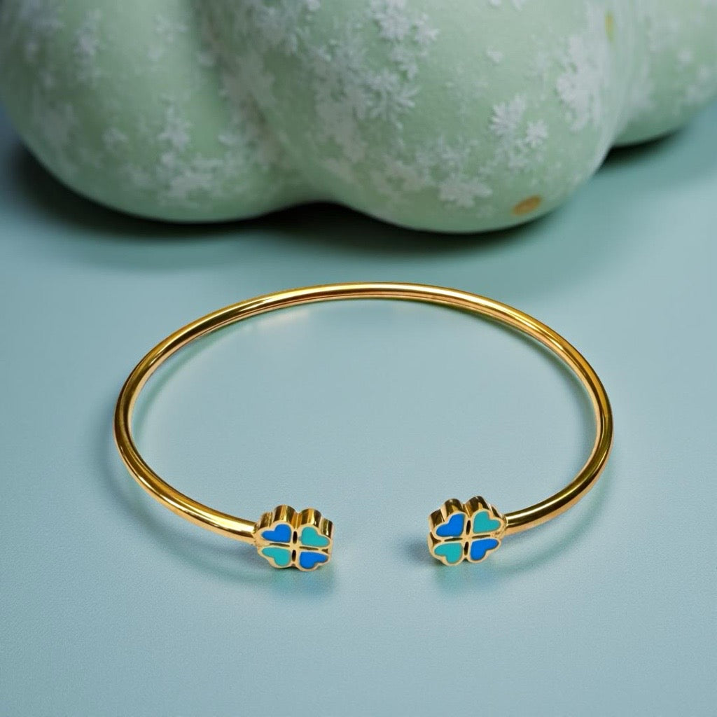 Bracelet "Trèfle" doré turquoise / bleu