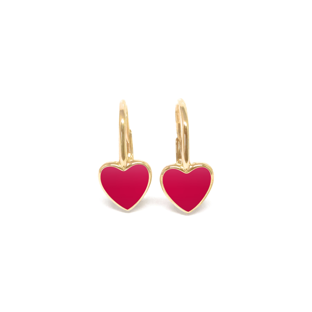 MORA bijoux boucles d'oreille émaillées rose clair en forme de coeur en argent 925 plaqué or jaune.