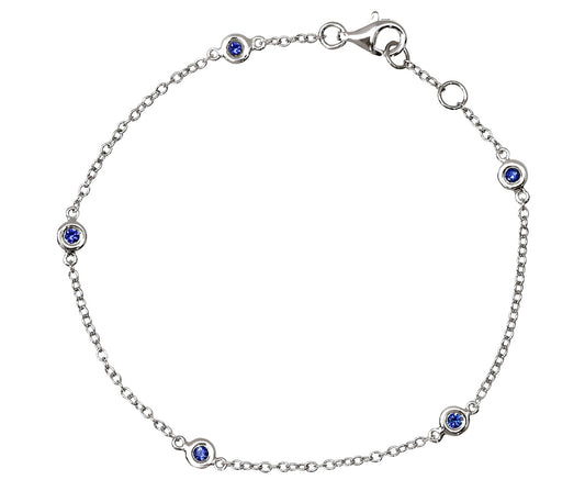 Bracelet clos serti de 5 saphirs bleus or gris 18 carats