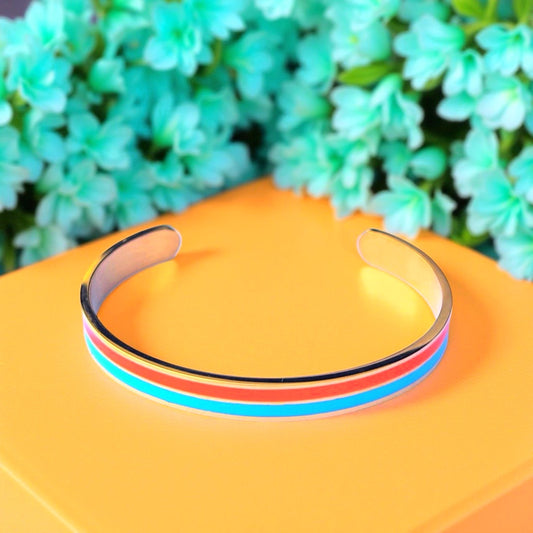 Bracelet  jonc doré turquoise orange