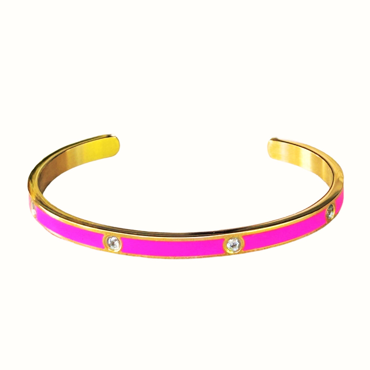 Bracelet émaillé doré rose fluo serti